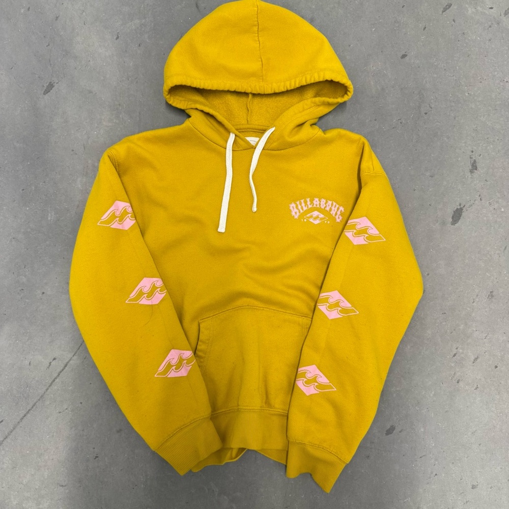 Vintage Y2K Billabong Mustard Hoodie Pink Logo Womens Medium